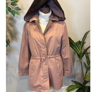 London‎ Fog Womens Pink Hooded Drawstring Parka Coat Weatherwear Size 7 8